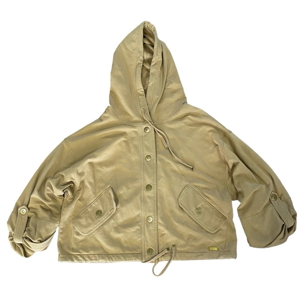 Anne Klein Sport Tan Full Zip Jersey Knit Sporty Jacket With Hood Size Large